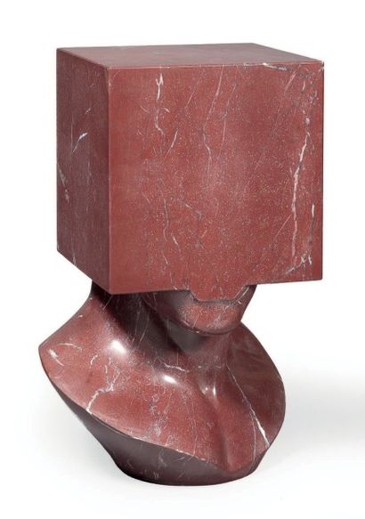 Sacha SOSNO (né en 1937) Tête carrée, 1995 Sculpture en marbre rose Signée et datée...