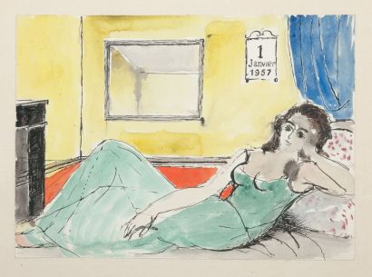 Paul DELVAUX (1897-1994) Femme couchée, 1957 Encre de Chine et aquarelle sur papier...