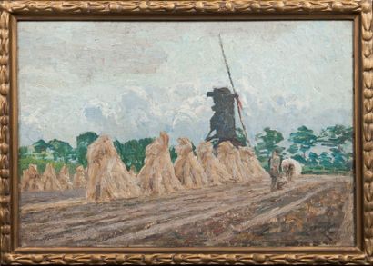 Emile Claus (1849-1924) Paysage d'été au moulin, 1903 Huile sur toile marouflée sur...