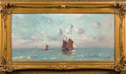 Frans Hens (1856-1928) Barque de pêche par légère brise Huile sur toile Signée en...