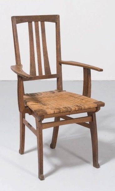 Gustave Serrurier-Bovy (1858-1910) Chaise à accoudoirs Réséda Vers 1905-1908 Chêne...