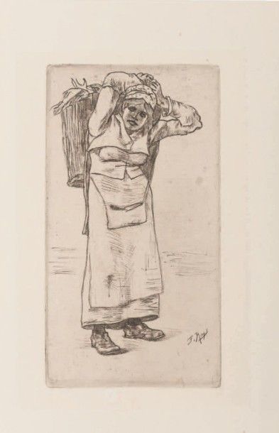 Félicien Rops (1833-1898) La porteuse de poissons Grande marge. Sur papier vélin...