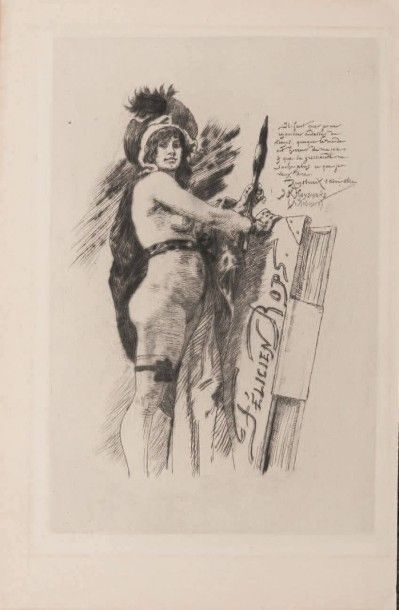 Félicien Rops (1833-1898) La muse de Rops Sur papier vélin H_23,5 cm L_15,8 cm