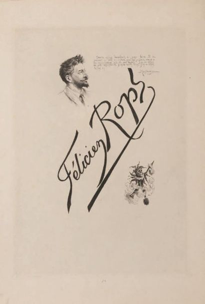 Félicien Rops (1833-1898) La marotte macabre Grande planche Sur papier Japon Rare...