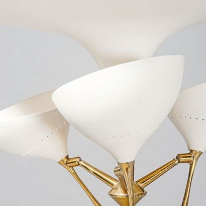 ANGELO LELLI (1911-1979) Lampadaire Bois laqué et laiton Édition Arredoluce Monza...