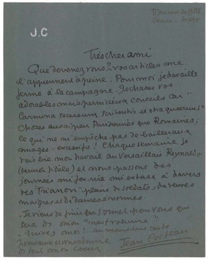 Jean COCTEAU. [AF] 3 L.A.S., [vers 1913]; 1 page in-4 chaque, la 1ère sur papier...