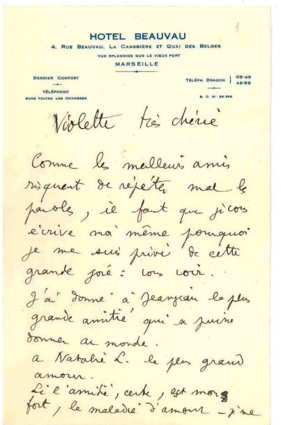 Jean COCTEAU. [AF] 2 L.A.S., [vers 1927], à la Princesse Violette MURAT; 5pages in-8...