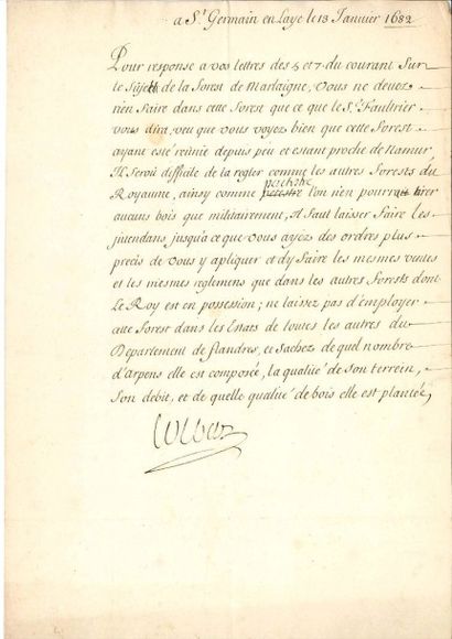Jean-Baptiste COLBERT. [AF] L.S. avec corrections autographes, Saint-Germain en Laye...