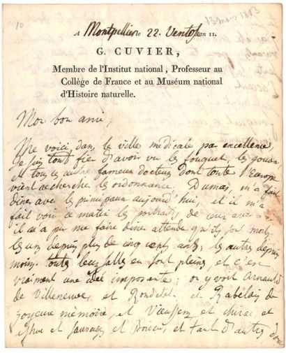 Georges cuvier (1769-1832) zoologiste et paléontologiste. [AF] 15 lettres autographes...
