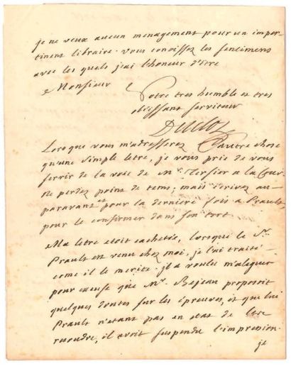Charles Pinot DUCLOS (1704-1772) Romancier, moraliste et historien [AF] L.A.S., Paris...