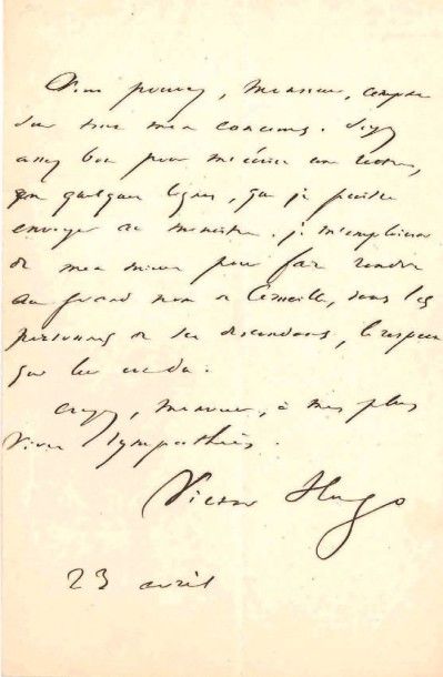 VICTOR HUGO [AF] 3 L.A.S., avril-mai 1849, à Pierre Xavier CORNEILLE; 2 pages in-8...