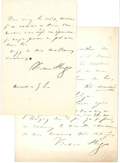 VICTOR HUGO [AF] 3 L.A.S., avril-mai 1849, à Pierre Xavier CORNEILLE; 2 pages in-8...