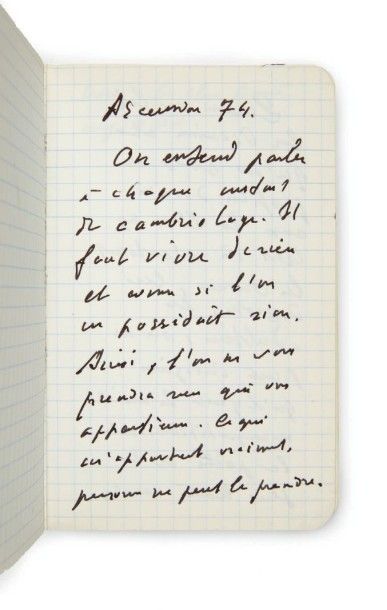 Marcel JOUHANDEAU CARNET autographe signé, Ascension 74, [mai-juillet 1974]; carnet...