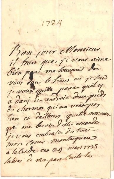 Charles de Secondat, baron de La Brède et de MONTESQUIEU (1689-1755) [AF] L.A.S.,...