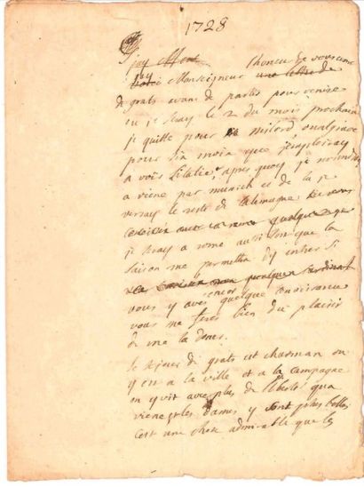 Charles de Secondat, baron de La Brède et de MONTESQUIEU [AF] Lettre autographe (minute...