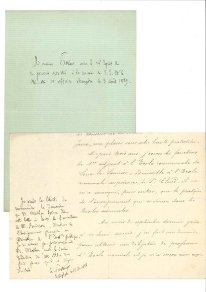 Louis Pasteur [AF] P.A.S. et L.A.S., 1886-1889; 12 lignes en marge d'une lettre incomplète...