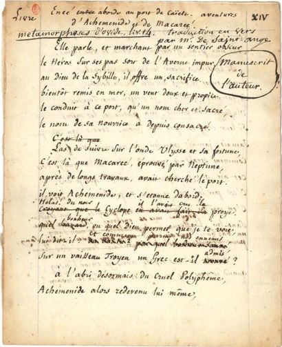Ange-François Fariau de SAINT-ANGE (1747-1810) Poète, traducteur d'Ovide. [AF] MANUSCRIT...