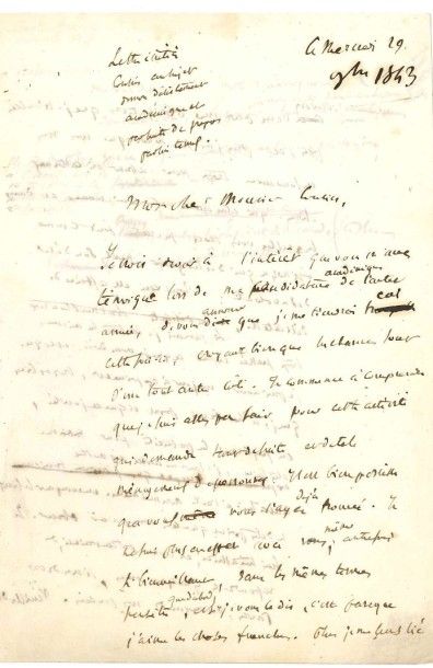 Charles-Augustin sainte-beuve [AF] Lettre autographe (minute), 29 novembre 1843,...
