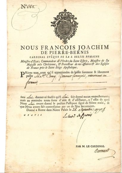 François-Joachim de Pierre, cardinal de BERNIS [AF] L.A.S., L.S et P.S., 1746-1790;...
