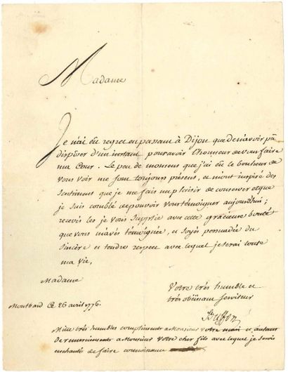 Georges-Louis Leclerc, comte de BUFFON [AF] L.S., Montbard 26 avril 1776, [à Madame...