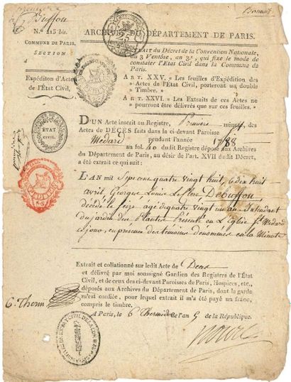 [Georges-Louis Leclerc, comte de BUFFON] [AF] 2 documents, Paris 1797-1798; 1 pages...