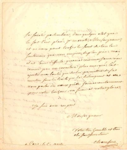Sébastien Roch Nicolas CHAMFORT (1740-1794) Écrivain et moraliste. [AF] L.A.S., Paris...