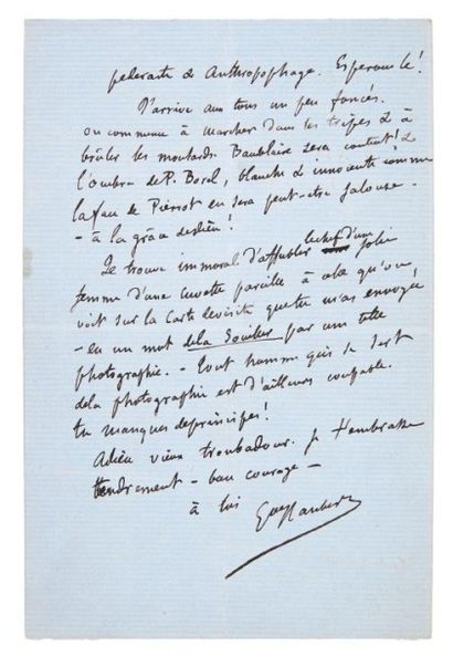 FLAUBERT, Gustave Lettre autographe signée, adressée à Ernest Feydeau [Croisset],...