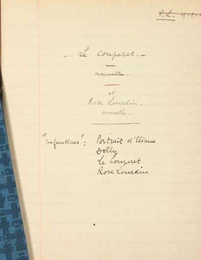 LARBAUD, Valéry Le Couperet, nouvelle; Rose Lourdin, nouvelle Paris 1909-1910 MANUSCRIT...