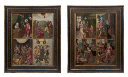 École Anversoise du XVIe siècle Retable avec huit scènes de la vie de la Vierge Paire...
