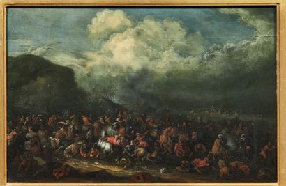 ATTRIBUÉ À KAREL VAN BREYDEL (1678 - 1733) Choc de cavalerie Panneau de chêne, deux...
