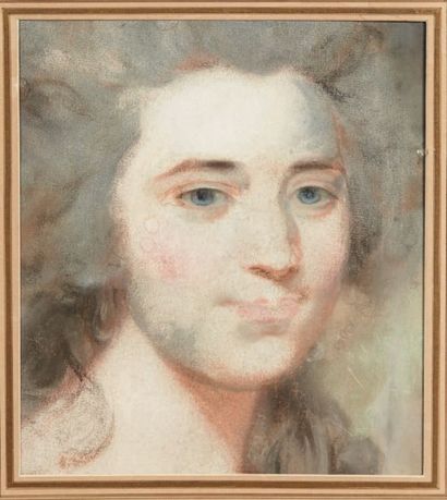 Ecole anglaise de la fin du XVIIIe siècle Tête de jeune femme Pastel sur papier (taches...