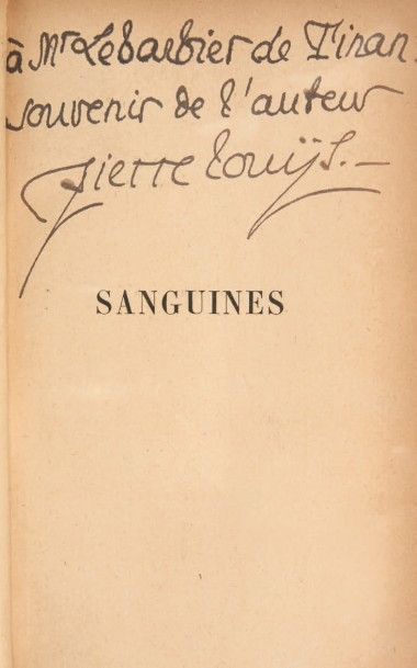 LOUYS (Pierre) Sanguines.
Paris, Bibliothèque-Charpentier, Eugène Fasquelle, 1903.
In-12,...