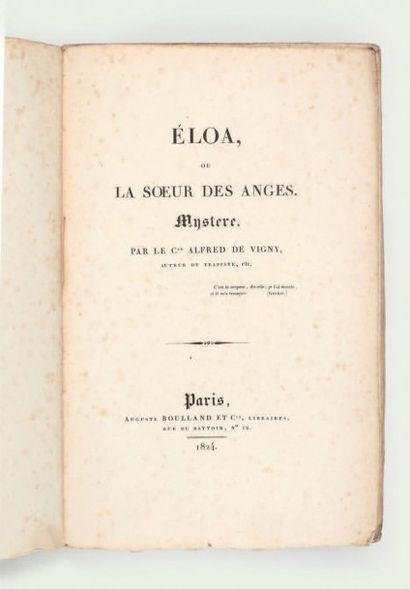 VIGNY (Alfred de) Éloa, ou la Soeur des anges. Mystere. Paris, Auguste Boulland,...