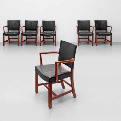 KAARE KLINT (1888-1954) 
Suite de six fauteuils modèle «3758A» dit «Barcelona»
Structure...