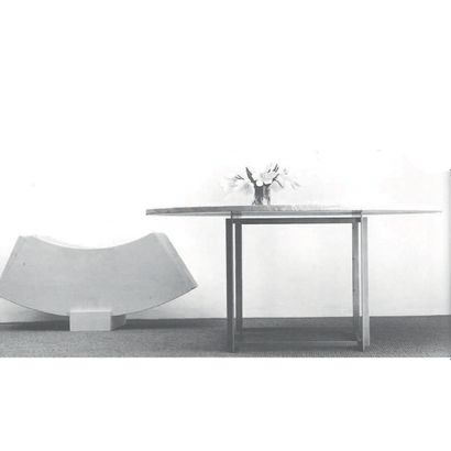 POUL KJAERHOLM (1929-1980) 
Table modèle «PK54»
Acier nickelé, marbre blanc, allonges...