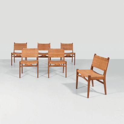 HANS J. WEGNER (1914-2007) 
Suite de six chaises modèle «CH-31»
Chêne, rotin
Édition...