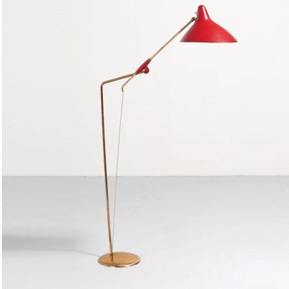 SVEND AAGE HOLM SØRENSEN (1913-2004) 
Rare lampadaire articulé
Métal laqué rouge,...