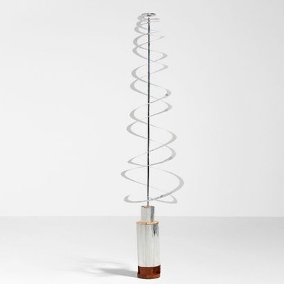 Werner EPSTEIN Lampe / Sculpture lumineuse Métal chromé et bois Carton d'emballage...