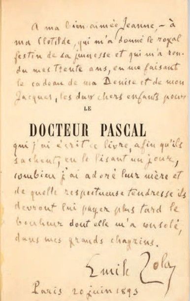 ZOLA, Émile Le Docteur Pascal. Paris, Bibliothèque Charpentier, 1893.
In-12 de (2)...