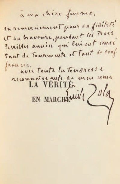 ZOLA, Émile 
La Vérité en marche. L'Affaire Dreyfus. Paris, Bibliothèque Charpentier,...