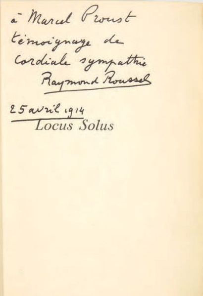 ROUSSEL, Raymond 
Locus Solus. Paris, Alphonse Lemerre, 1914 [24 octobre 1913].
In-8:...