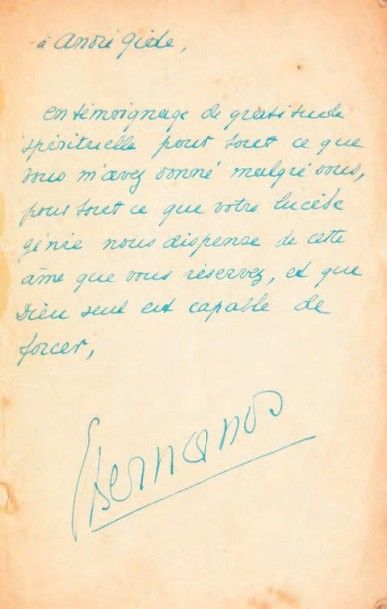 BERNANOS, Georges 
Sous le soleil de Satan. Paris, Plon, sans date [1926].
In-12,...