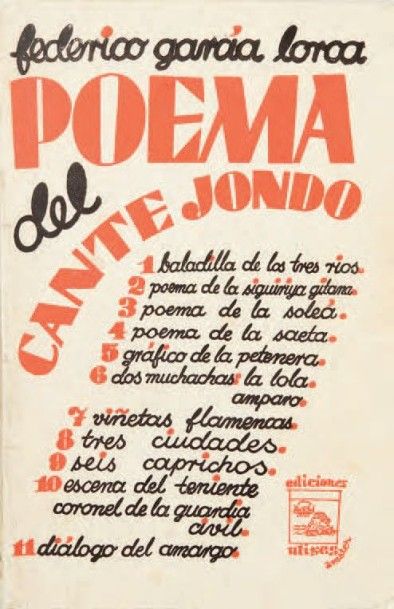 LORCA, Federico Garcia 
Poema del cante jondo. Madrid, Ediciones Ulises, 1931.
In-12:...