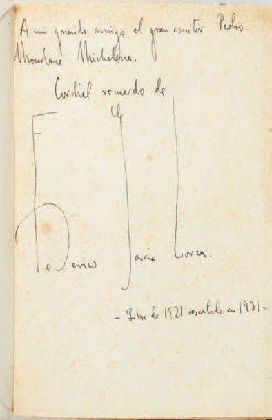 LORCA, Federico Garcia 
Poema del cante jondo. Madrid, Ediciones Ulises, 1931.
In-12:...
