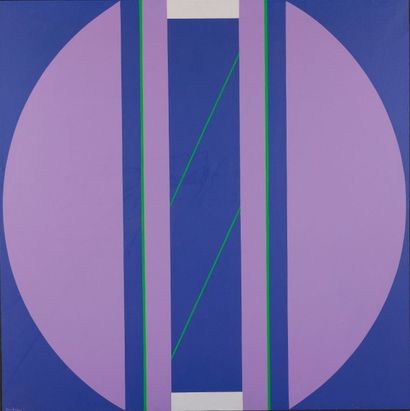 JEAN DUBOIS (1923-1990) 
Lignes vertes et demi-cercles mauves, 1977
Huile sur toile.
Signée...