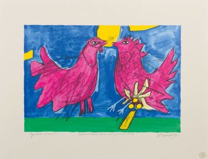 Guillaume CORNELIS VAN BEVERLOO dit CORNEILLE (1922-2010) 
Deux oiseaux dans une...