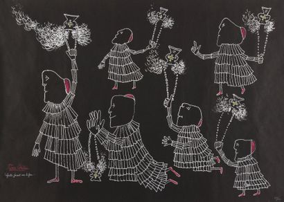 PIERRE CAILLE (1911-1996) 
Enfants jouant avec le feu.
Sérigraphie réalisée par A....