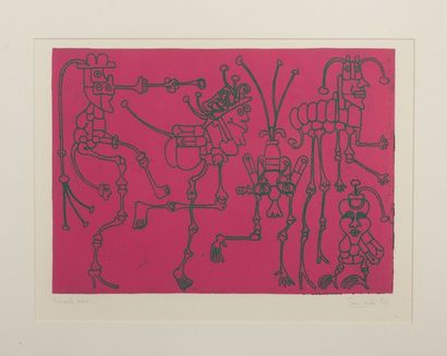 PIERRE CAILLE (1911-1996) 
Cinq insectes roses
Lithographie, épreuve d'artiste.
H_30...
