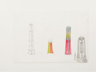 ISA GENZKEN (1948) 
Les tours, 1981
Crayon et aquarelle sur papier.
Signé et daté...