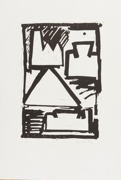 DANIEL FAUVILLE (1953) 
Paysage industriel, 1987
Linogravure numérotée 5/12.
Signé...